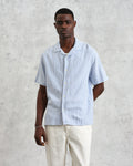 wax london men's Didcot - Blue And White Textured Stripe Short-Sleeve Shirt