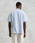 wax london men's Didcot - Blue And White Textured Stripe Short-Sleeve Shirt