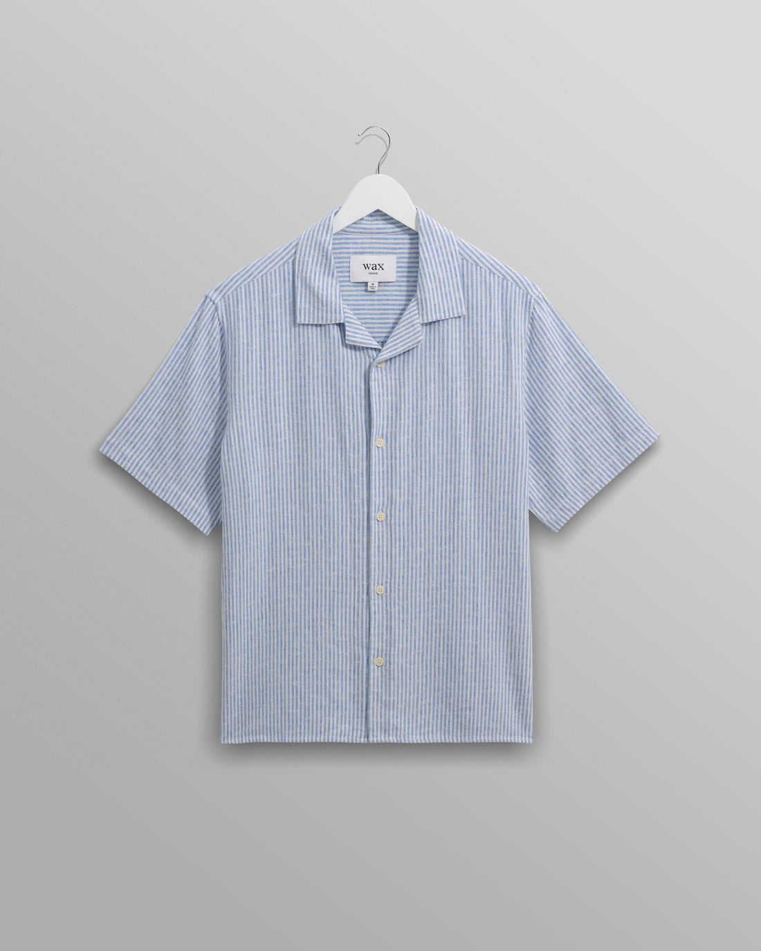 wax london men's Didcot - Blue And White Textured Stripe Short-Sleeve Shirt
