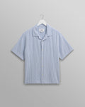 wax london men's Didcot - Blue And White Textured Stripe Short-Sleeve Shirt