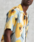 wax london men's Didcot - Blue And Yellow Abstract Poppy Short-Sleeve Shirt