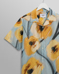 wax london men's Didcot - Blue And Yellow Abstract Poppy Short-Sleeve Shirt