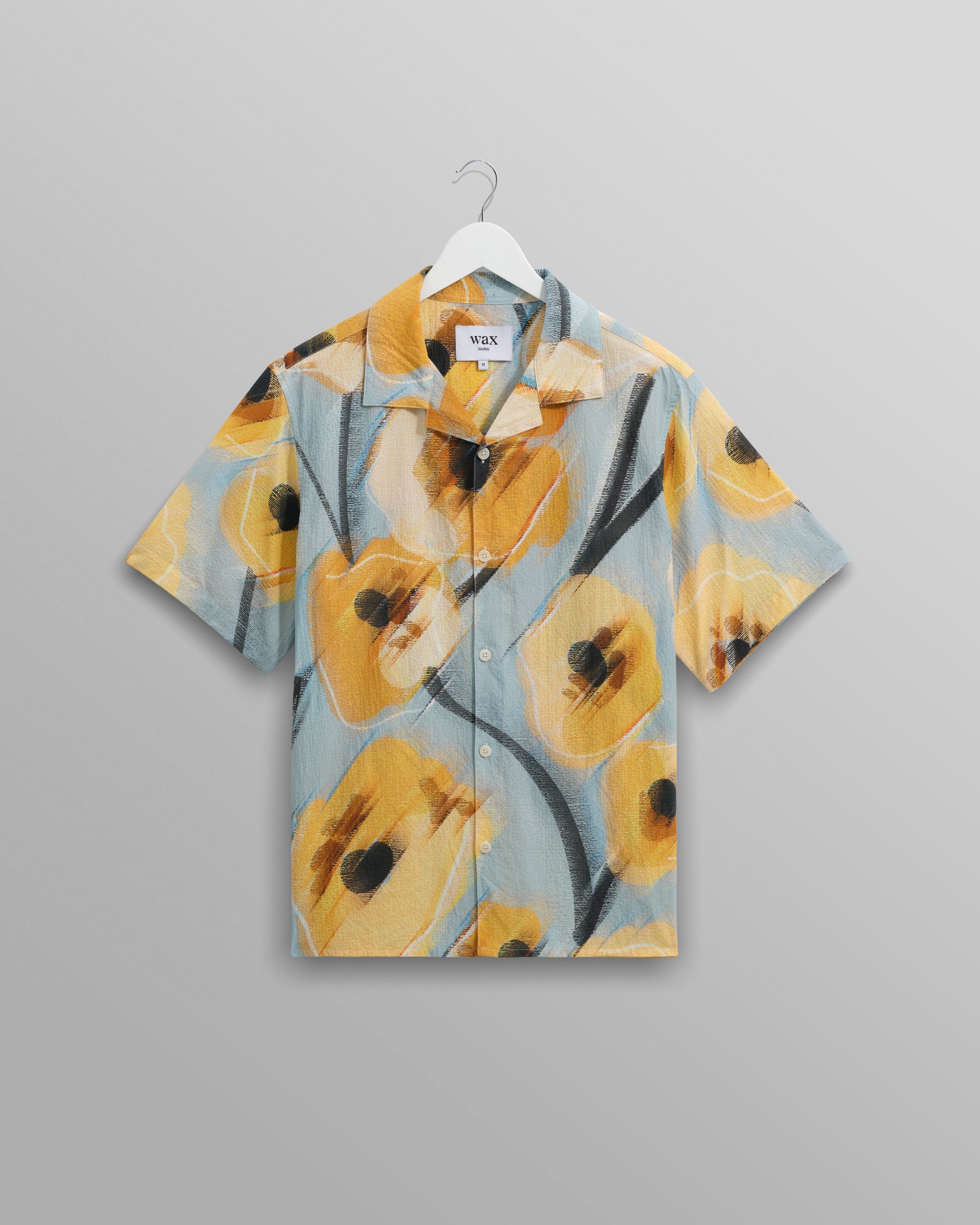 wax london men's Didcot - Blue And Yellow Abstract Poppy Short-Sleeve Shirt