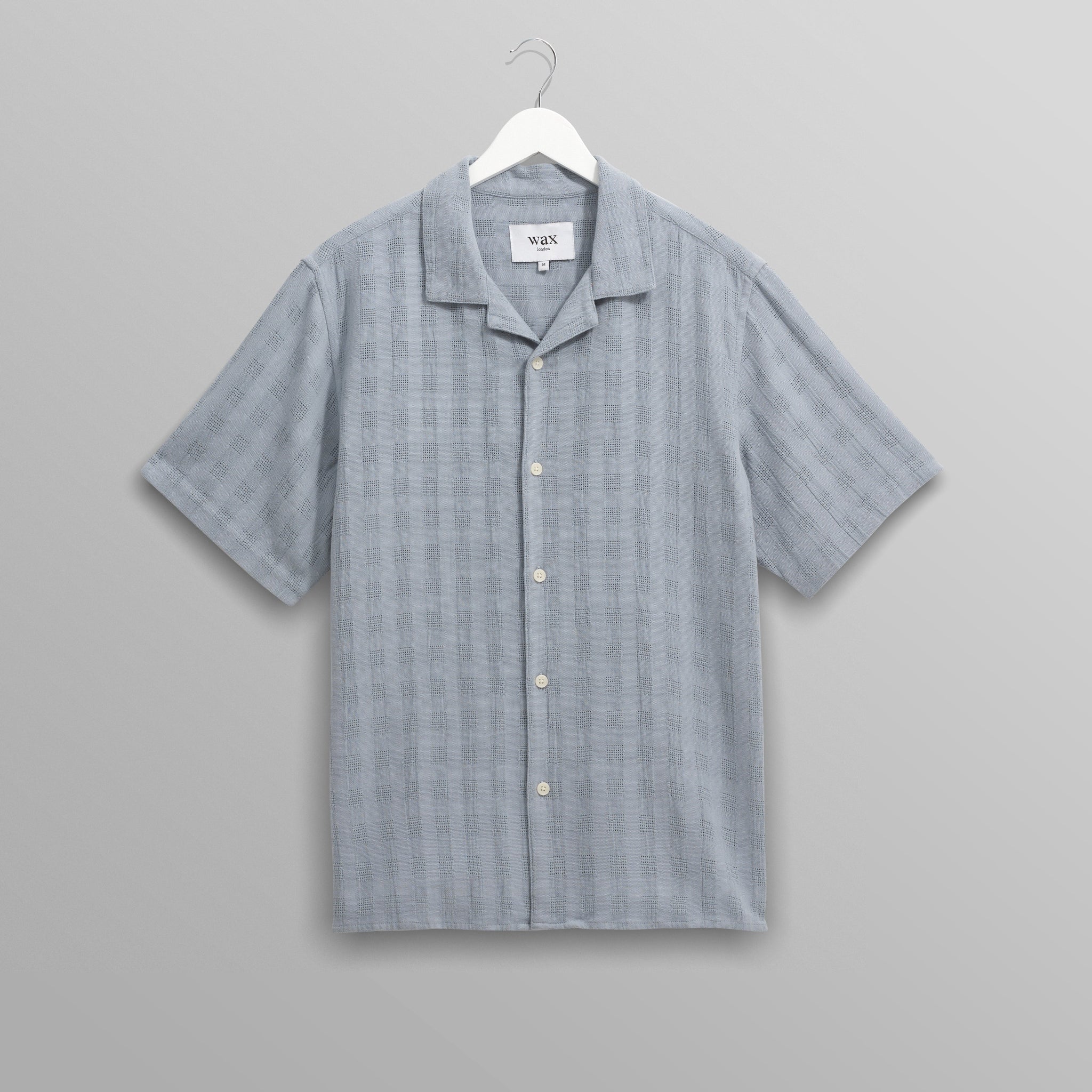 wax london men's Didcot - Blue Open Weave Cotton Short-Sleeve Shirt