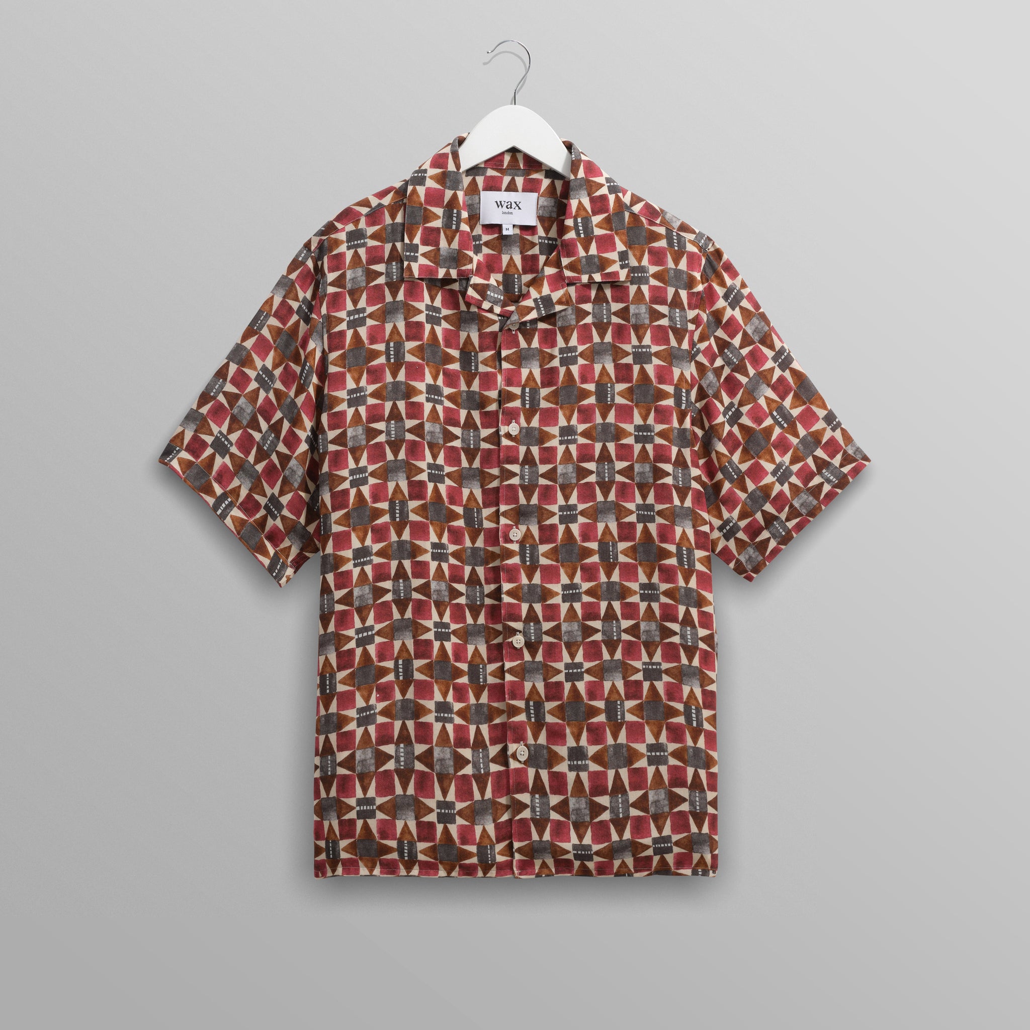 wax london men's Didcot - Burgundy Painted Geometric Short-Sleeve Shirt