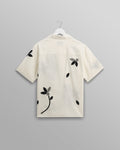 wax london men's Didcot - Ecru And Black Bloom Appliqué Short-Sleeve Shirt