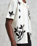 wax london men's Didcot - Ecru And Black Bloom Appliqué Short-Sleeve Shirt
