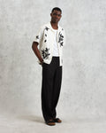 wax london men's Didcot - Ecru And Black Bloom Appliqué Short-Sleeve Shirt