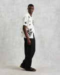 wax london men's Didcot - Ecru And Black Bloom Appliqué Short-Sleeve Shirt