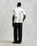 wax london men's Didcot - Ecru And Black Bloom Appliqué Short-Sleeve Shirt