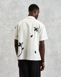 wax london men's Didcot - Ecru And Black Bloom Appliqué Short-Sleeve Shirt