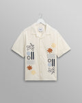 wax london men's Didcot - Ecru And Multicolour Abstract Appliqué Short-Sleeve Shirt