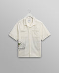 wax london men's Didcot - Ecru And Multicolour Embroidered Short-Sleeve Shirt