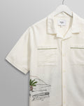 wax london men's Didcot - Ecru And Multicolour Embroidered Short-Sleeve Shirt