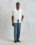 wax london men's Didcot - Ecru And Multicolour Embroidered Short-Sleeve Shirt