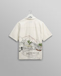 wax london men's Didcot - Ecru And Multicolour Embroidered Short-Sleeve Shirt