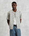 wax london men's Didcot - Ecru And Multicolour Geometric Tile Seersucker Short-Sleeve Shirt
