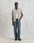 wax london men's Didcot - Ecru And Multicolour Geometric Tile Seersucker Short-Sleeve Shirt