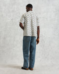 wax london men's Didcot - Ecru And Multicolour Geometric Tile Seersucker Short-Sleeve Shirt