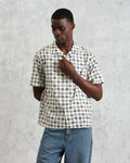 wax london men's Didcot - Ecru And Multicolour Geometric Tile Seersucker Short-Sleeve Shirt