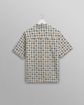 wax london men's Didcot - Ecru And Multicolour Geometric Tile Seersucker Short-Sleeve Shirt