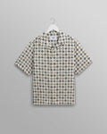 wax london men's Didcot - Ecru And Multicolour Geometric Tile Seersucker Short-Sleeve Shirt