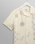 wax london men's Didcot - Ecru Doodle Embroidered Short-Sleeve Shirt
