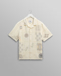 wax london men's Didcot - Ecru Doodle Embroidered Short-Sleeve Shirt
