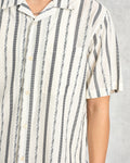 wax london men's Didcot - Ecru Fleck Stripe Short-Sleeve Shirt