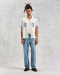 wax london men's Didcot - Ecru Motif Embroidered Short-Sleeve Shirt