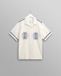 wax london men's Didcot - Ecru Motif Embroidered Short-Sleeve Shirt