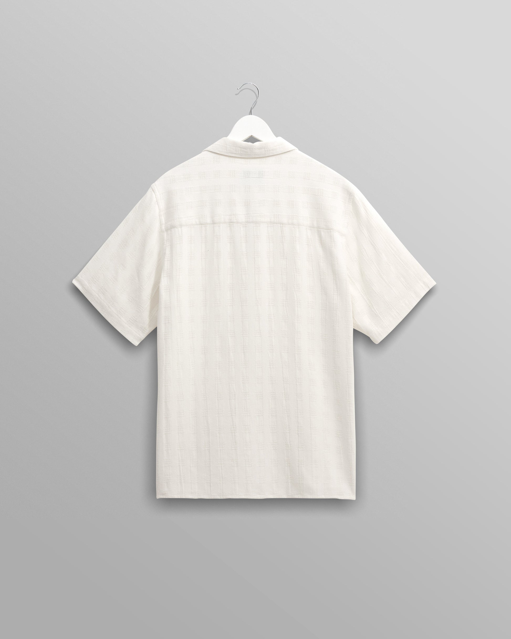wax london men's Didcot - Ecru Open Weave Cotton Short-Sleeve Shirt