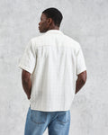 wax london men's Didcot - Ecru Open Weave Cotton Short-Sleeve Shirt