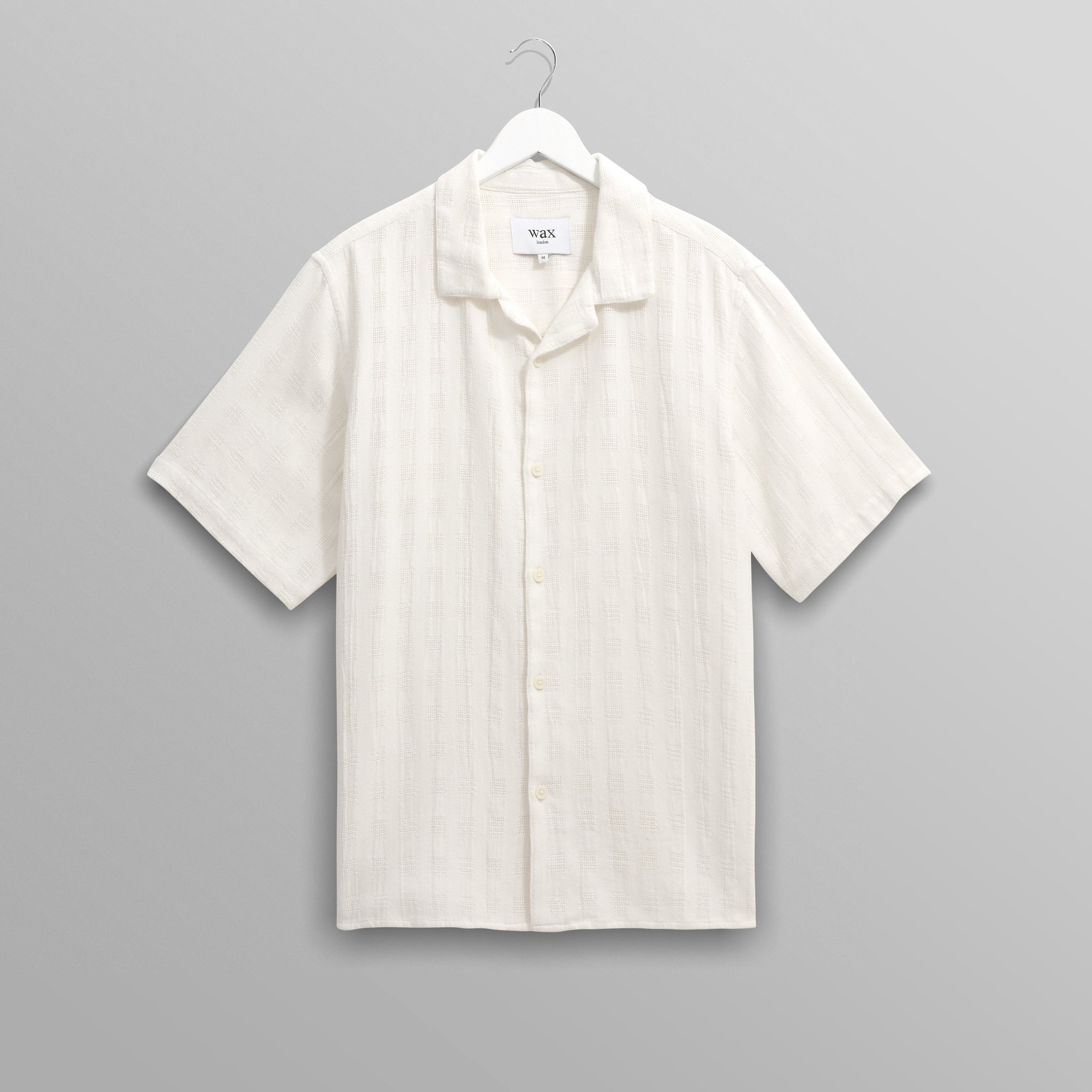wax london men's Didcot - Ecru Open Weave Cotton Short-Sleeve Shirt