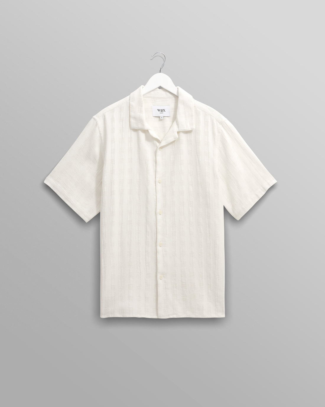 wax london men's Didcot - Ecru Open Weave Cotton Short-Sleeve Shirt