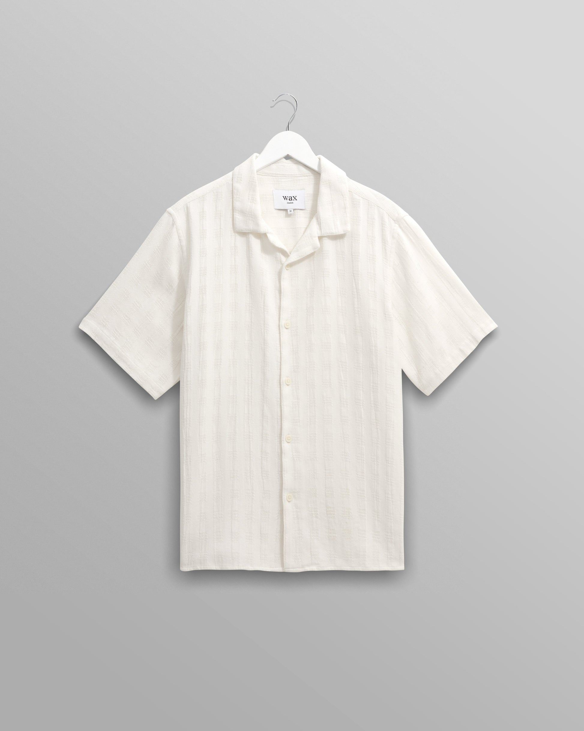 wax london men's Didcot - Ecru Open Weave Cotton Short-Sleeve Shirt