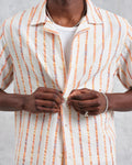 wax london men's Didcot - Ecru Stripe Short-Sleeve Shirt