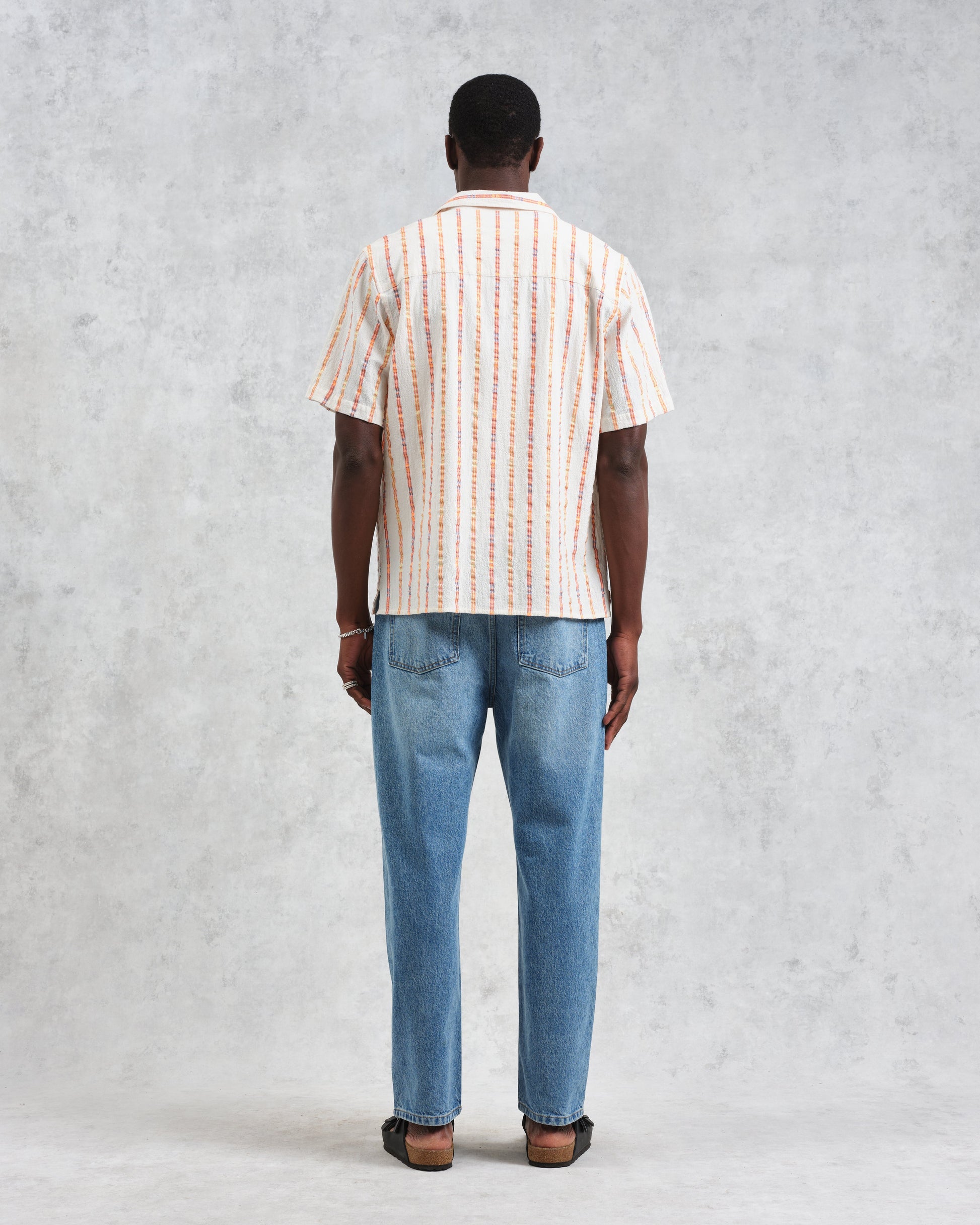 wax london men's Didcot - Ecru Stripe Short-Sleeve Shirt