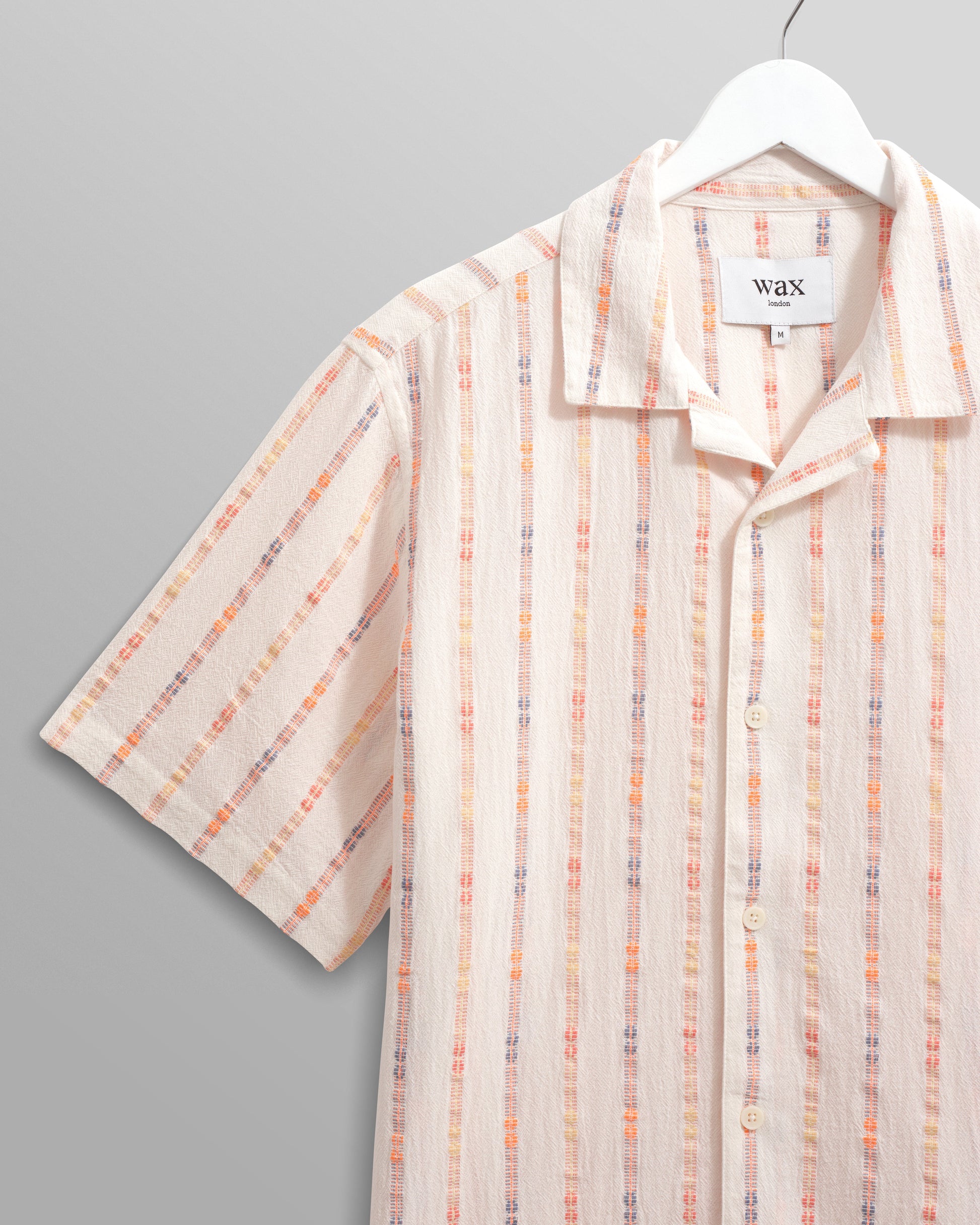 wax london men's Didcot - Ecru Stripe Short-Sleeve Shirt