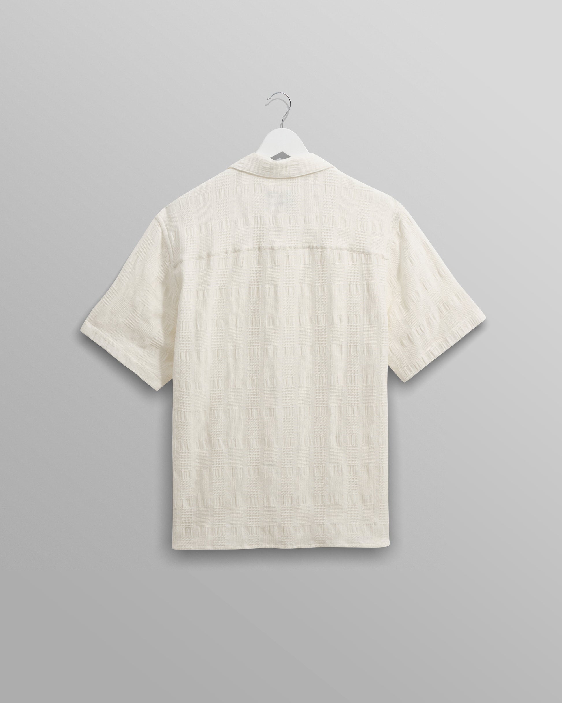 wax london men's Didcot - Ecru Waffle Seersucker Cotton Short-Sleeve Shirt