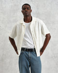 wax london men's Didcot - Ecru Waffle Seersucker Cotton Short-Sleeve Shirt