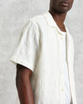 wax london men's Didcot - Ecru Waffle Seersucker Cotton Short-Sleeve Shirt