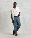 wax london men's Didcot - Ecru Waffle Seersucker Cotton Short-Sleeve Shirt