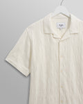 wax london men's Didcot - Ecru Waffle Seersucker Cotton Short-Sleeve Shirt