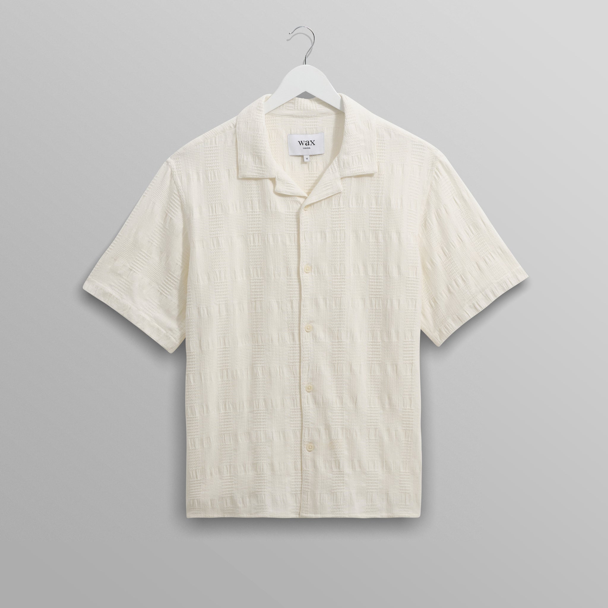 wax london men's Didcot - Ecru Waffle Seersucker Cotton Short-Sleeve Shirt