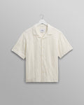 wax london men's Didcot - Ecru Waffle Seersucker Cotton Short-Sleeve Shirt