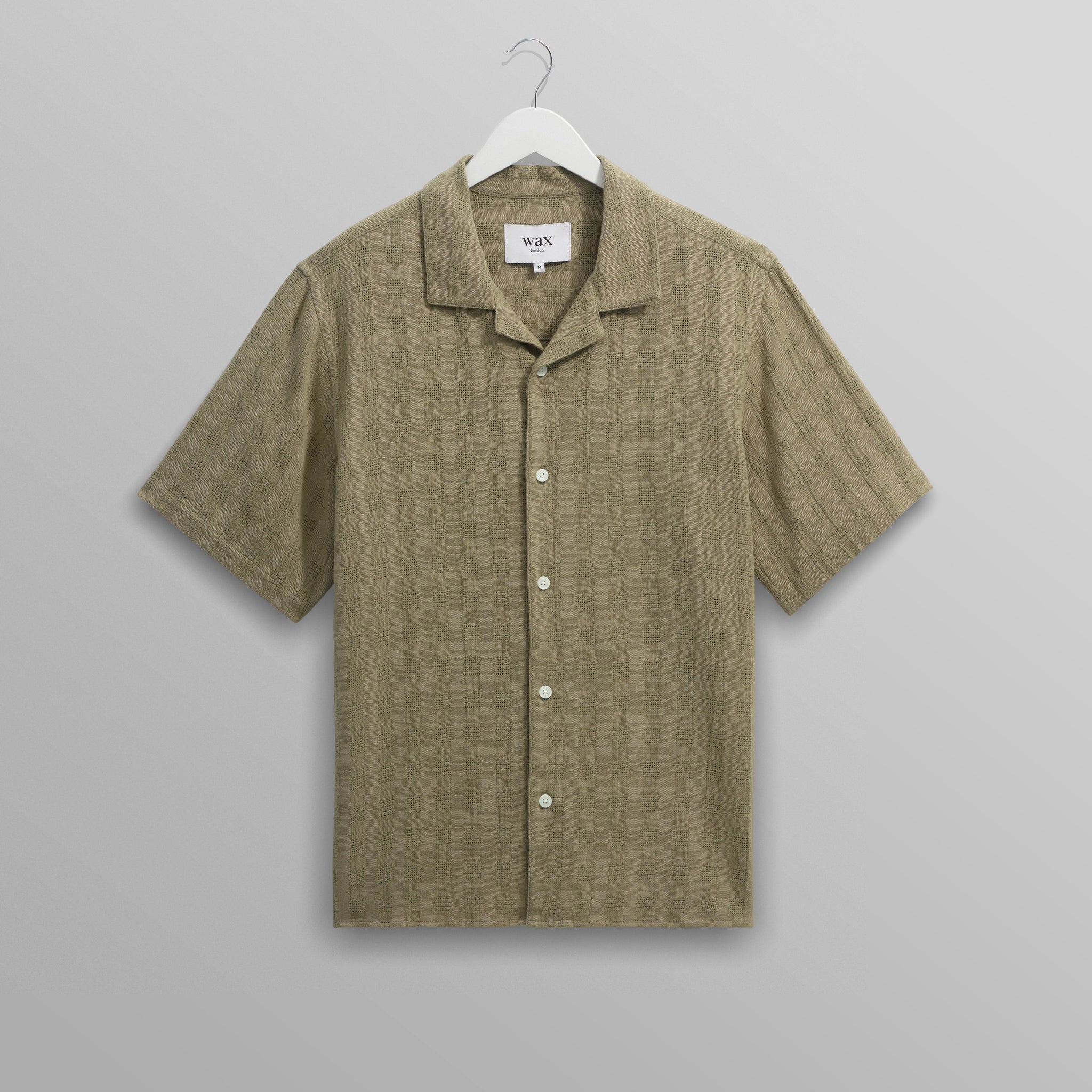 wax london men's Didcot - Khaki Open Weave Cotton Short-Sleeve Shirt