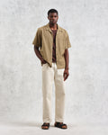 wax london men's Didcot - Khaki Slub Stripe Short-Sleeve Shirt
