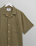wax london men's Didcot - Khaki Slub Stripe Short-Sleeve Shirt