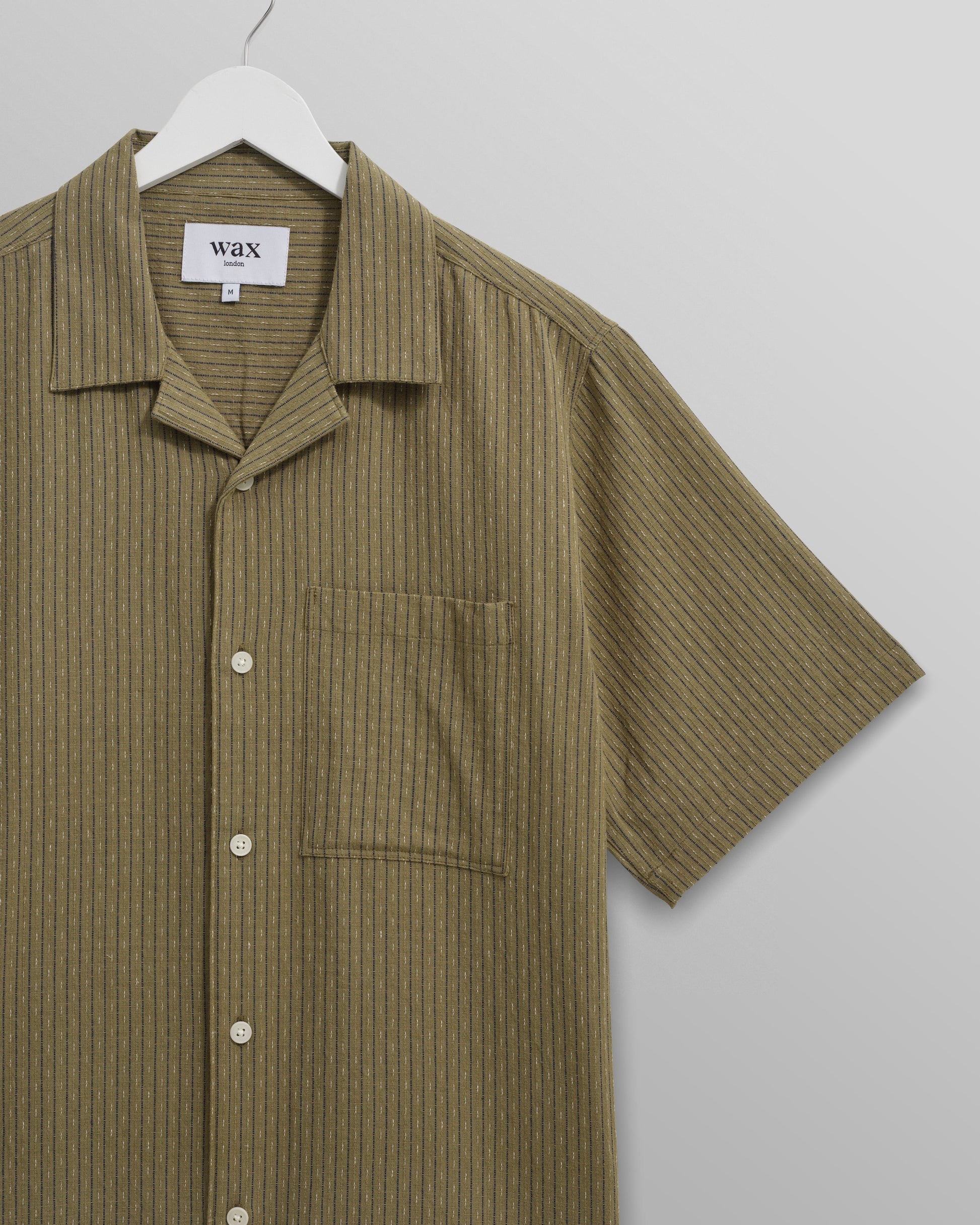 wax london men's Didcot - Khaki Slub Stripe Short-Sleeve Shirt
